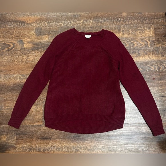 J.Crew Sweater Women’s Size S Red Round Neck Pullover Wool Blend patch elbows - Picture 1 of 4